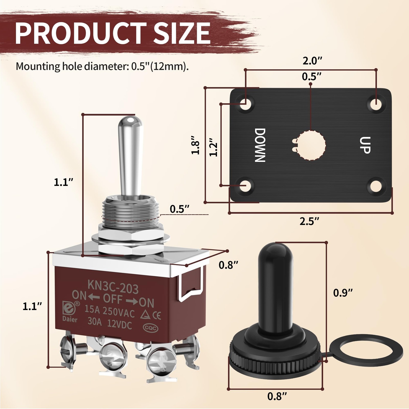 Reverse Polarity Toggle Switch 12V 30A 6 Pin 3Way ON/Off/ON DPDT Latching Switch