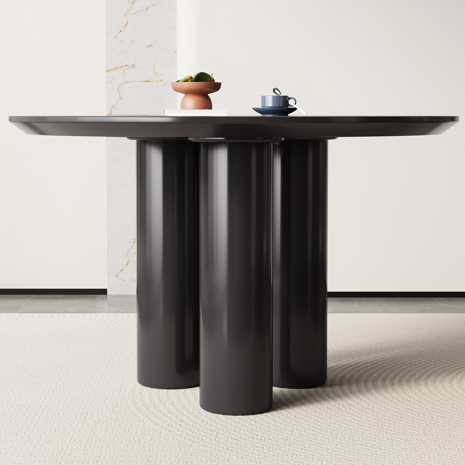 39" Round Dining Table Black Modern Kitchen Table Dining Room Table for 2-4