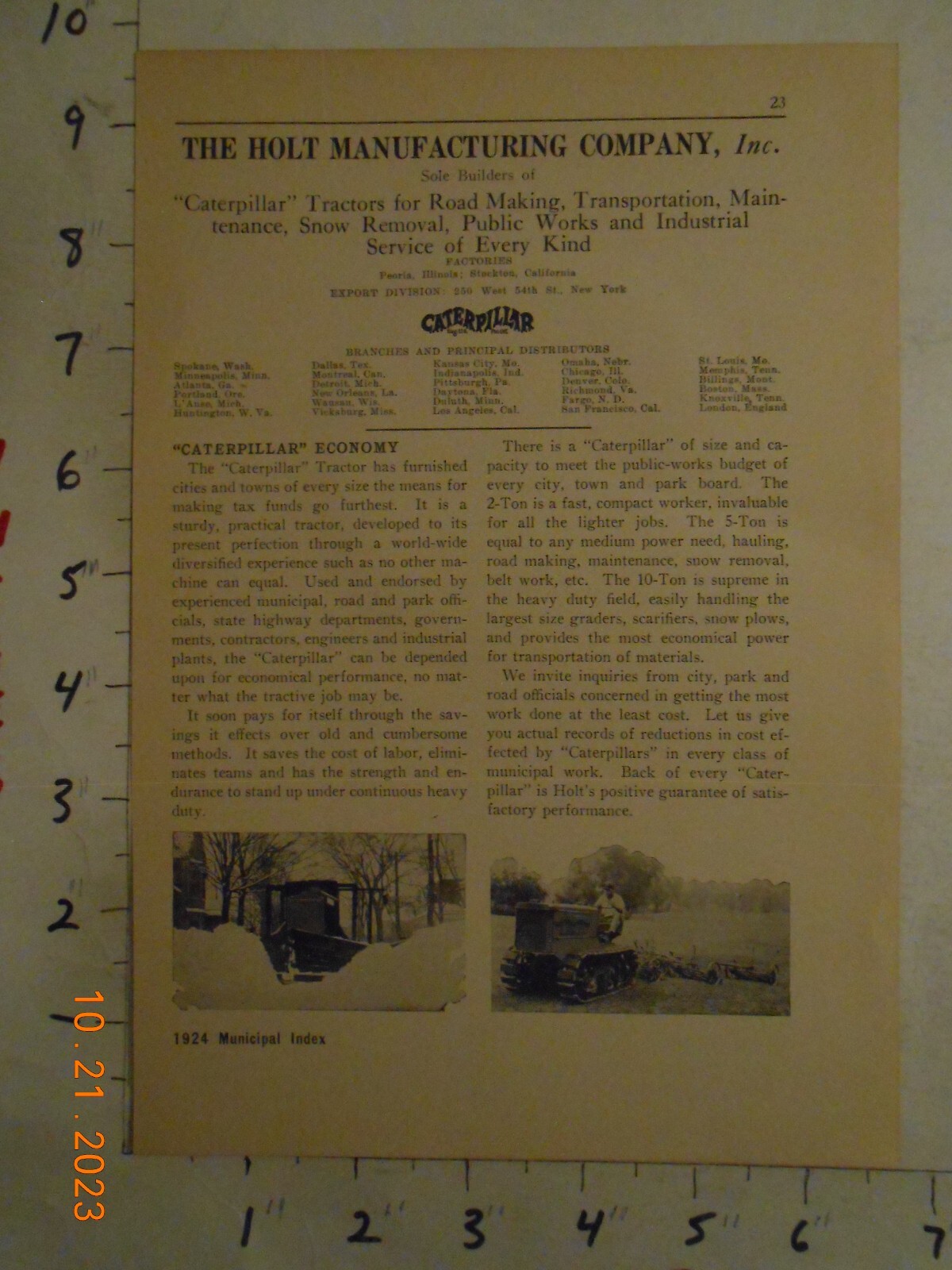 1924 The Holt Manufacturing Co Caterpillar Tractor print AD lawn mower snow plow