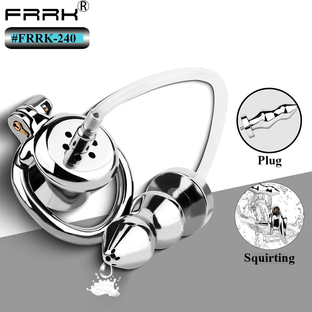FRRK Negative Chastity Device for Men With Urinary Tube&Metal Plug BDSM Device