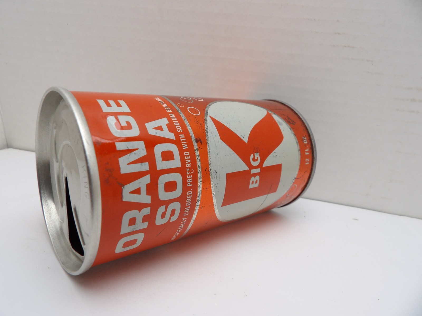 BIG K ORANGE STRAIGHT STEEL FAN TAB SODA POP CAN CINCINNATI OHIO 45201