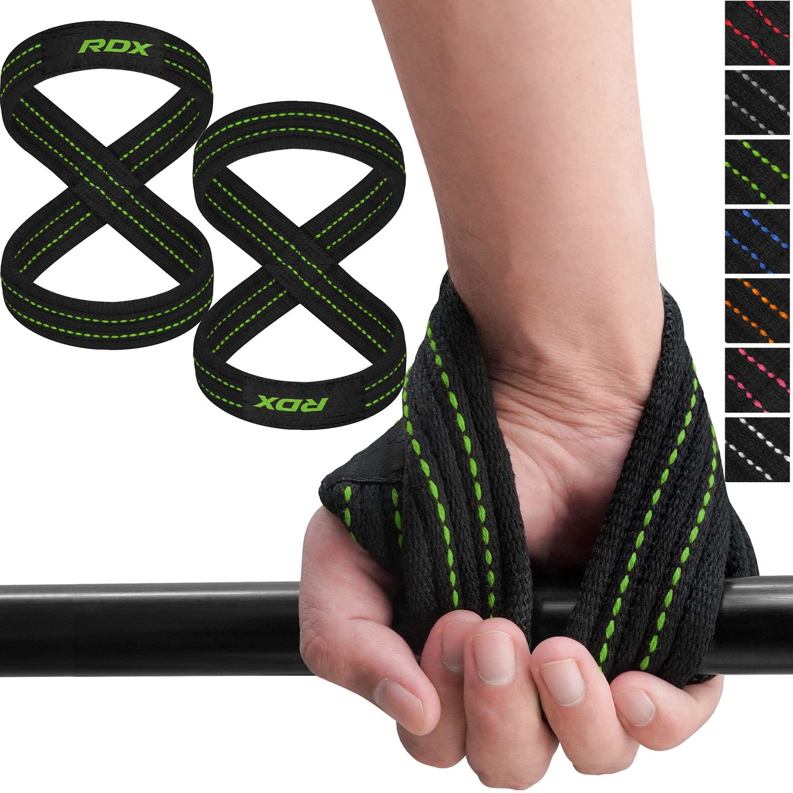RDX Weight Lifting Straps Figure 8, Anti Slip Strap Small, BLACK ARMY GREEN