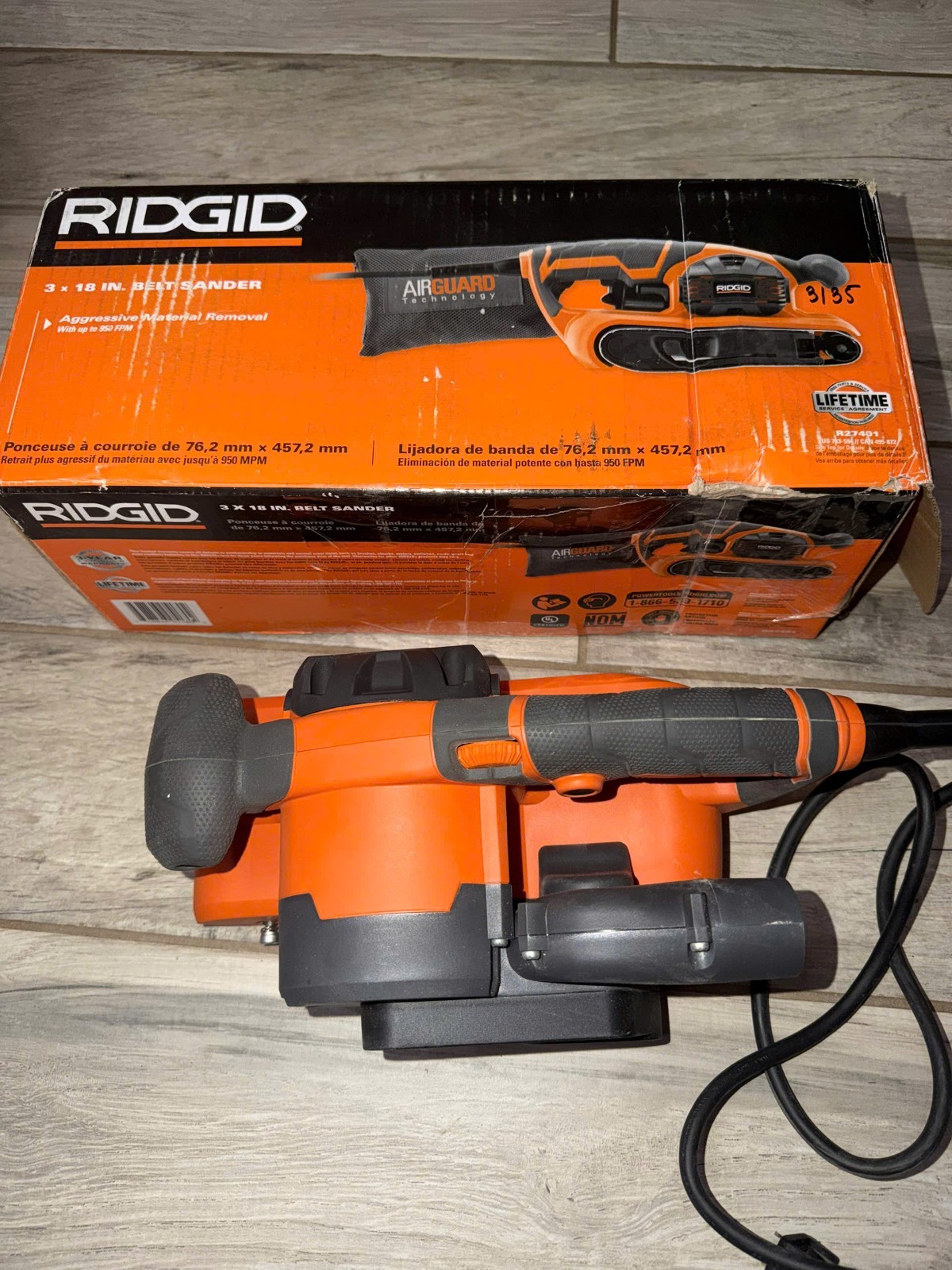 RIDGID R27401 6.5 Amp Corded 3 in x 18 in Heavy-Duty Variable Speed Belt Sander