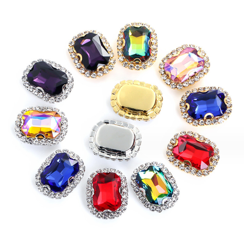 20pcs Sew On Crystal Rhinestone Faceted Glass Rectangular octagona Jewels Button