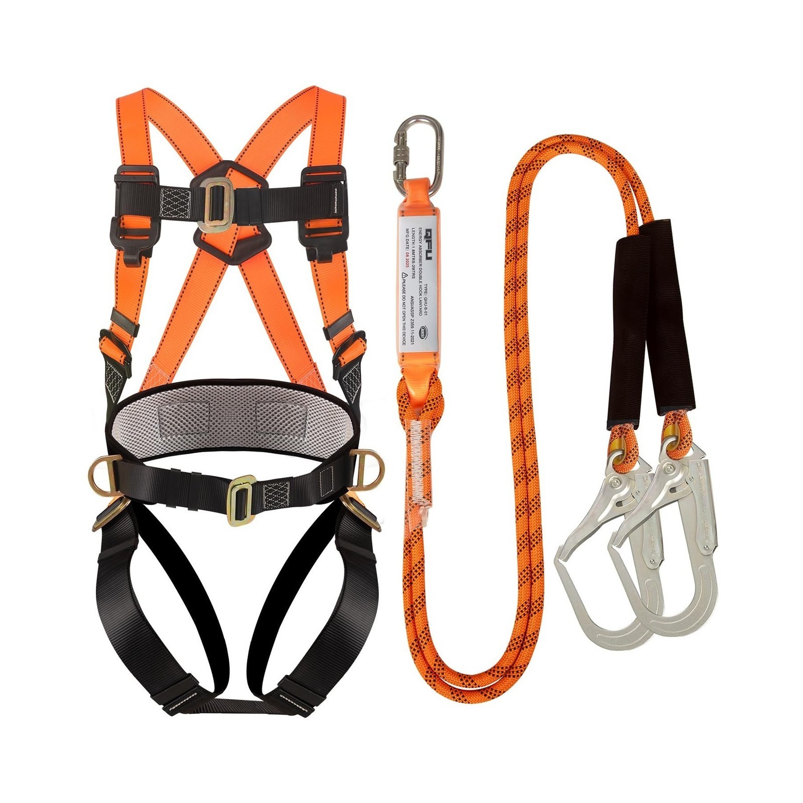 Full Body Safety Harness Fall Protection Kit with Shock Absorbing Rope