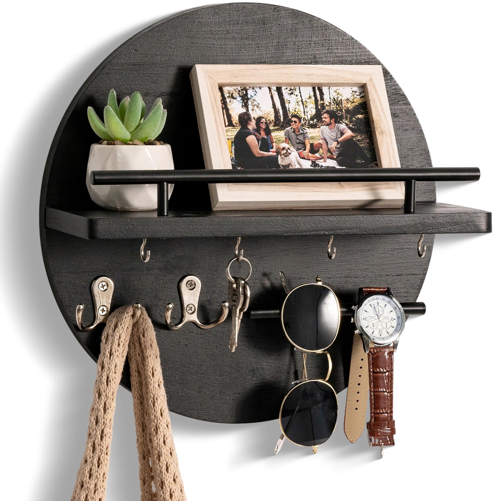 Key Holder for Wall Decorative with Shelf and Hooks, Mail Organizer Wall Moun...