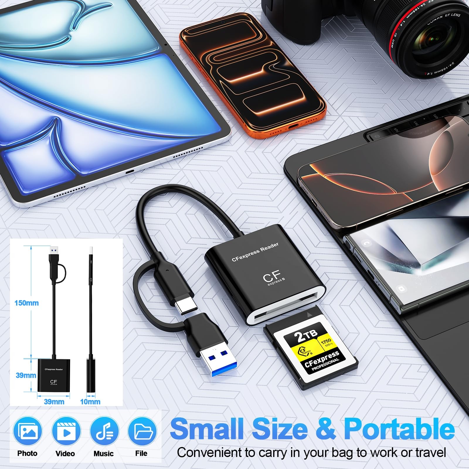 CFexpress B Card Reader, USB-3.2 Gen 2 10Gbps – High-Speed Memory Card Reader...