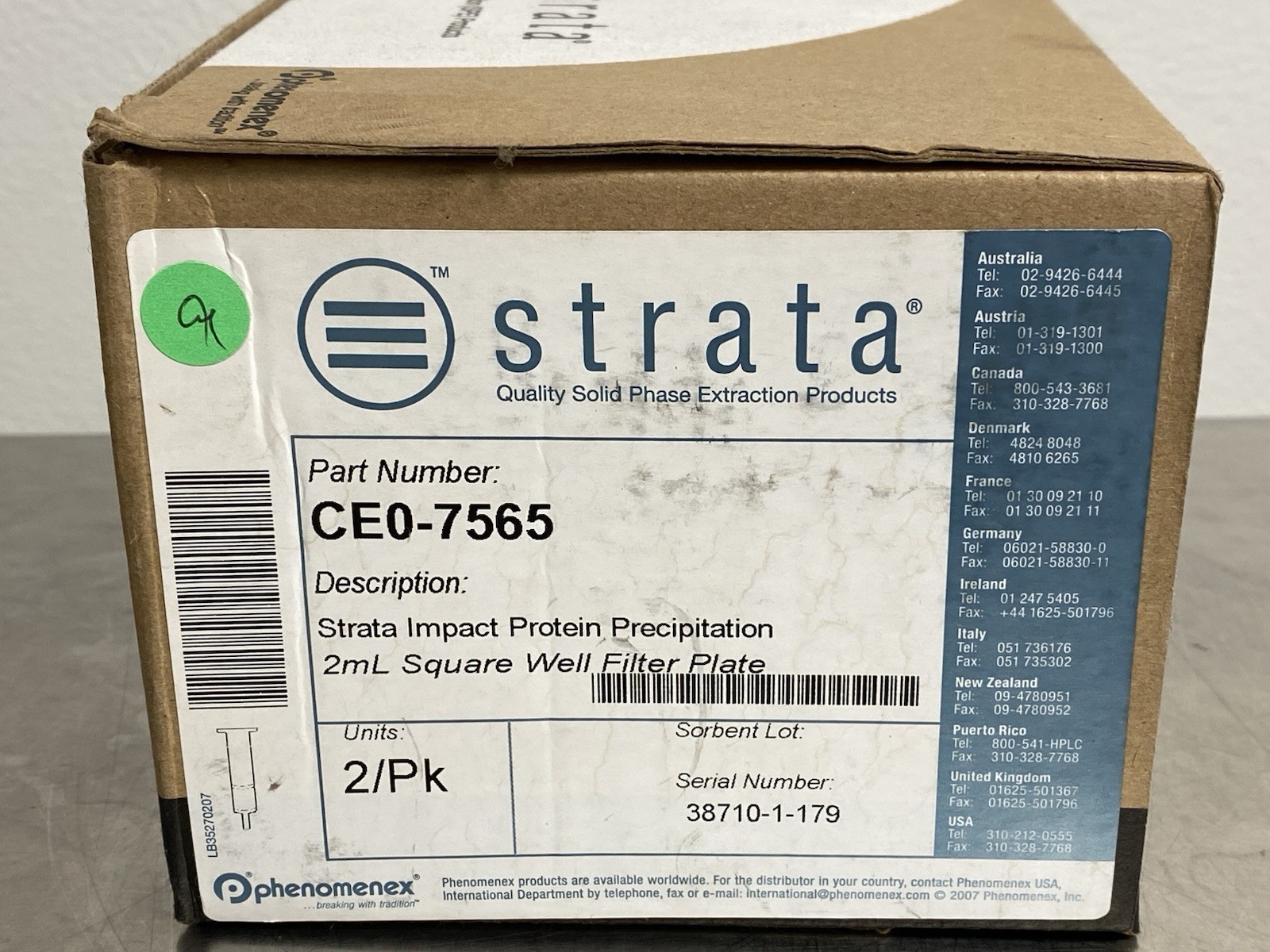 Phenomenex Strata CE0-7565, 2ml Square Well Filter Plates 2/Pk New
