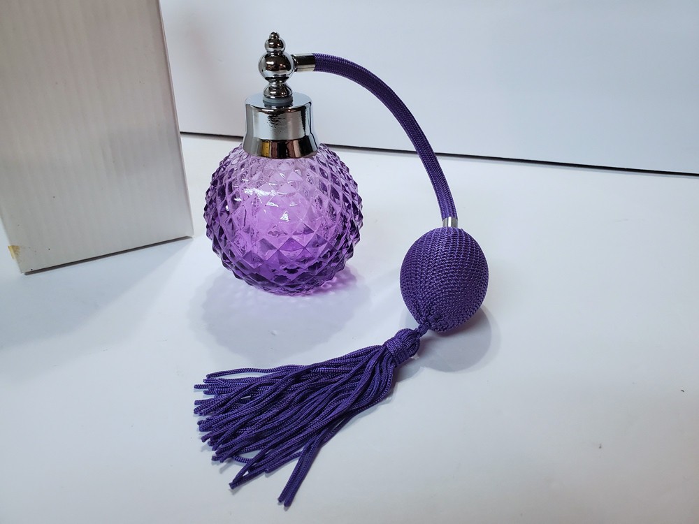 NEW Glass Refillable Perfume Atomizer Spray Bottle Bulb Pump Fringe PURPLE Deco