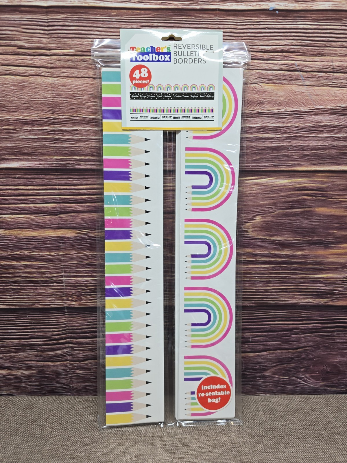 Teacher’s Toolbox Reversible Bulletin Borders: 48 Pieces w/Re-sealable Bag - NEW