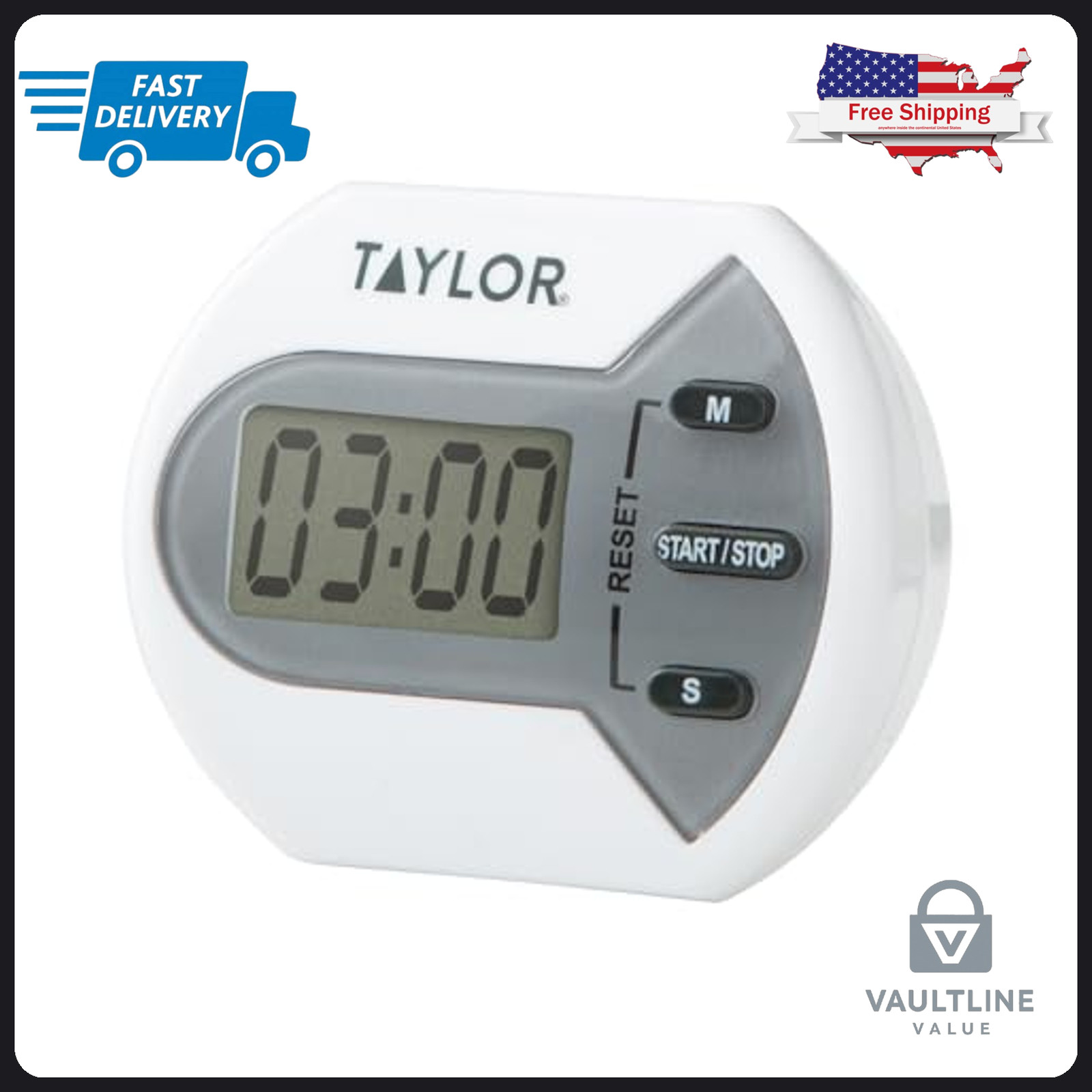 Taylor Digital Kitchen Timer with LCD Display and Magnetic Mount