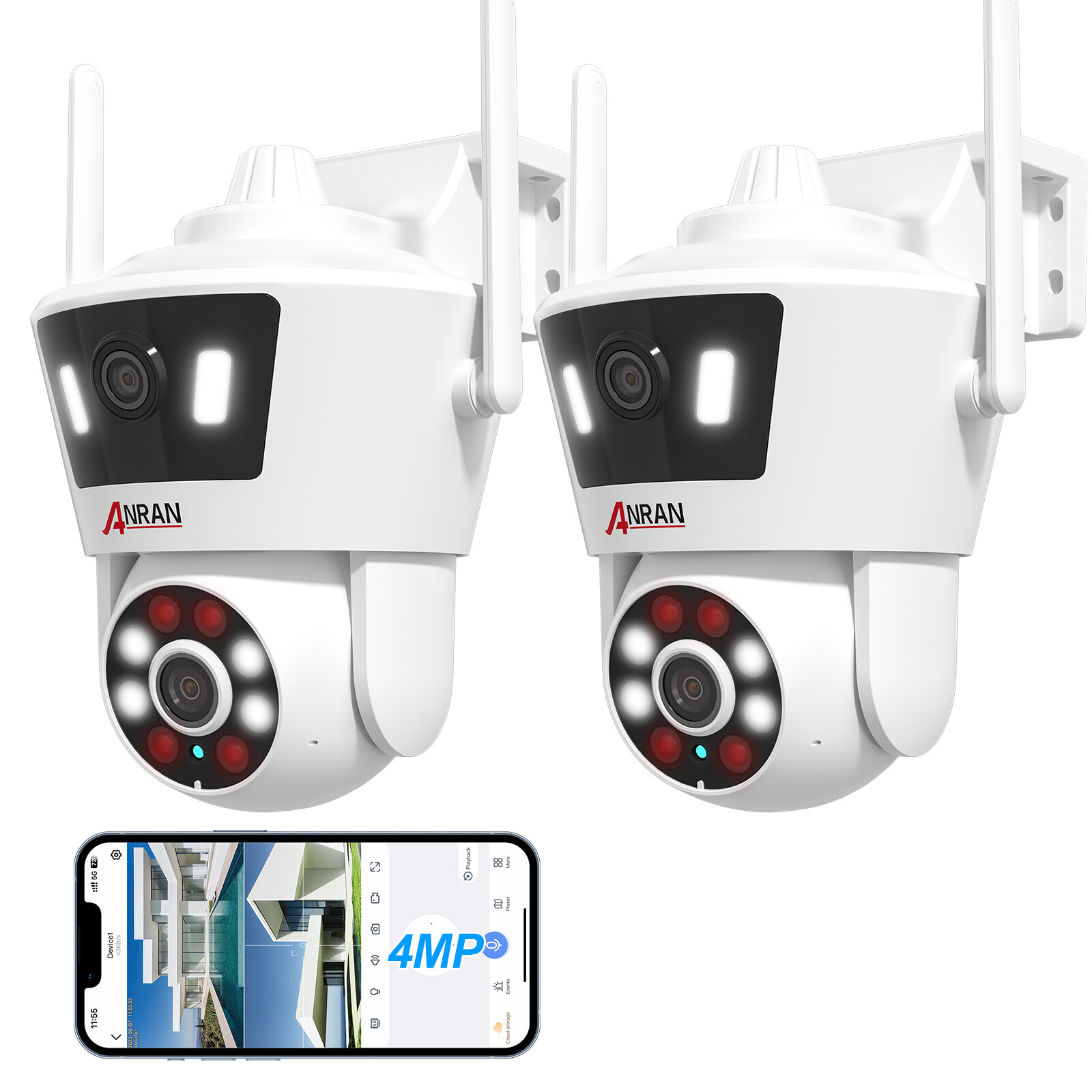 ANRAN 4MP Wireless Security Camera System Outdoor WiFi PTZ 2 Way Audio Camera IR