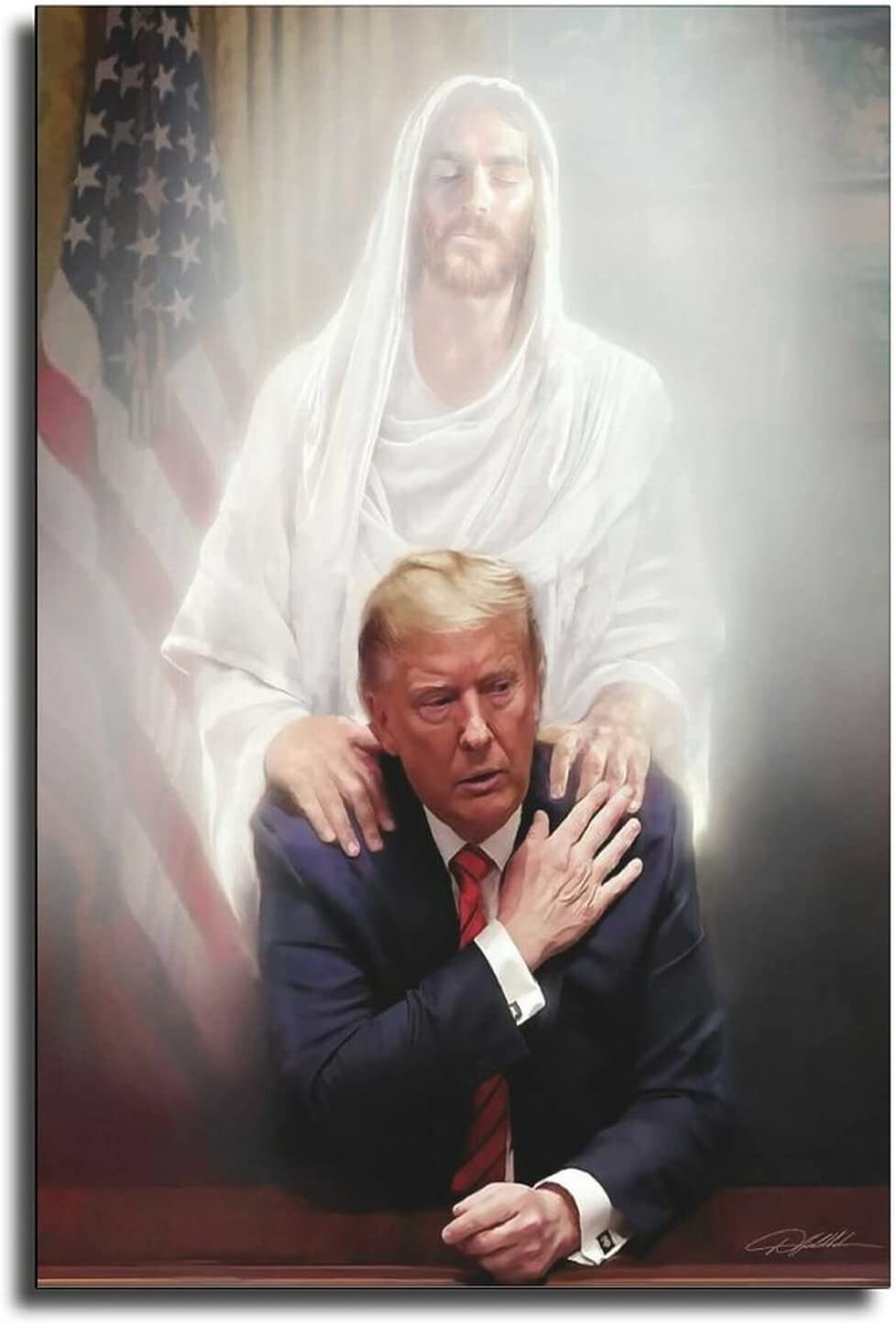 Trump & Jesus~Hand on Shoulder Photo Red Tie 4X6" Glossy Photo NEW Free Shipping