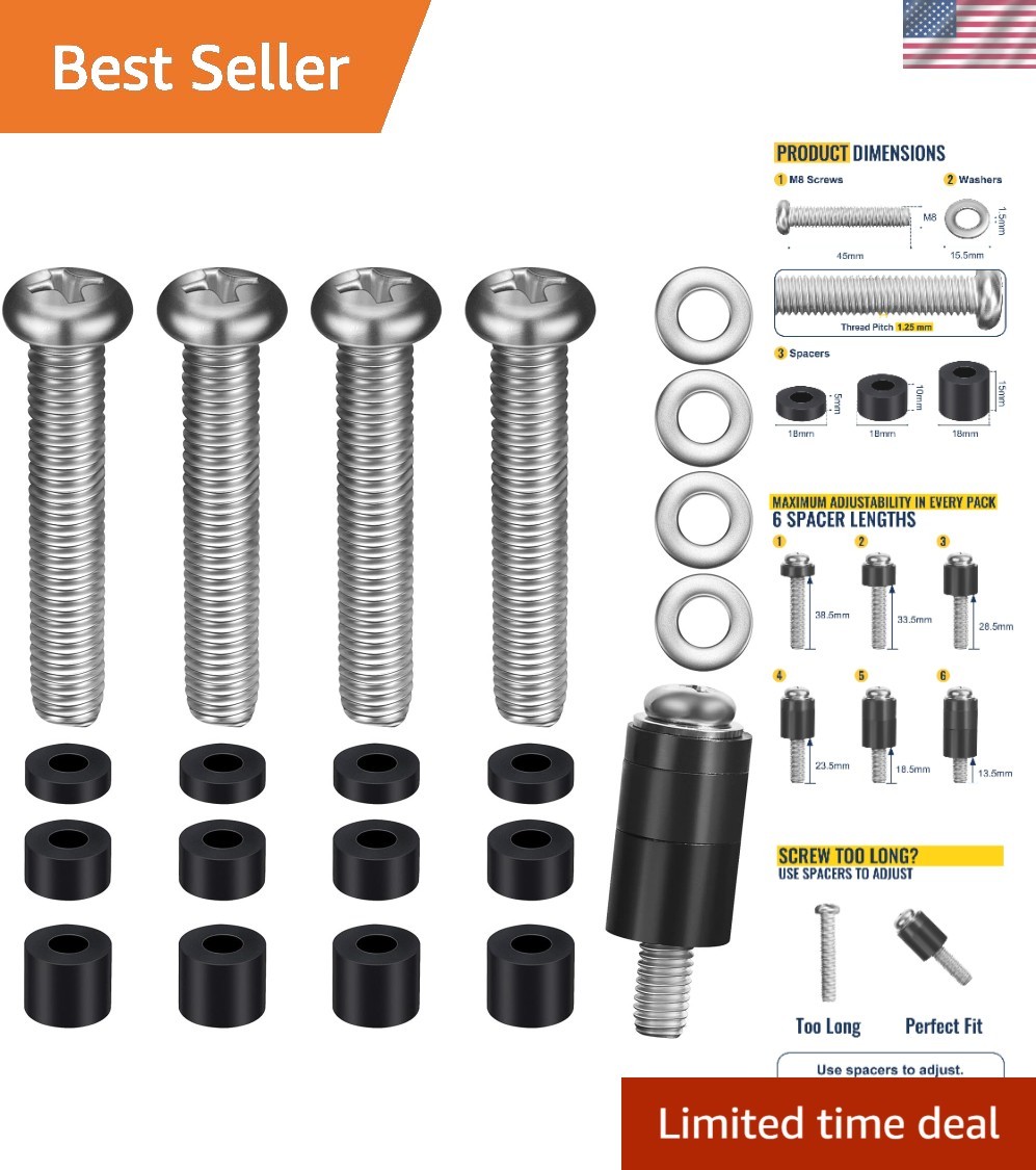 M8 Screws for Samsung TV Mounting Kits M8 x 45mm Pitch 1.25mm VESA Bolts Washers