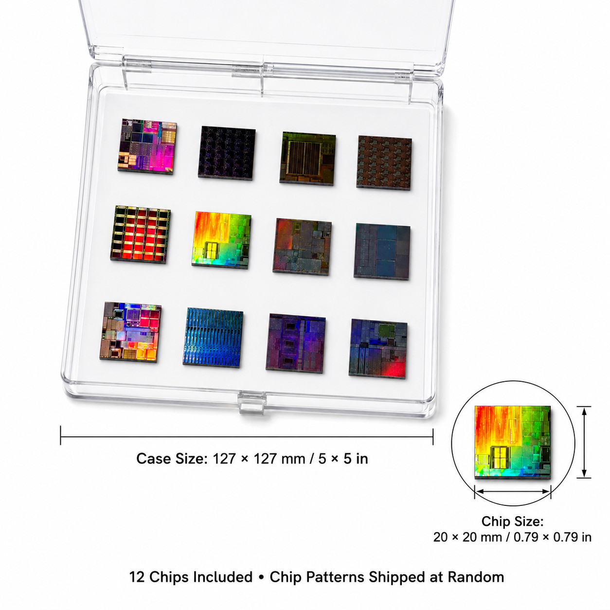 12Pcs CPU Silicon Chip Sample Box 20x20mm Engineering Collectible Display