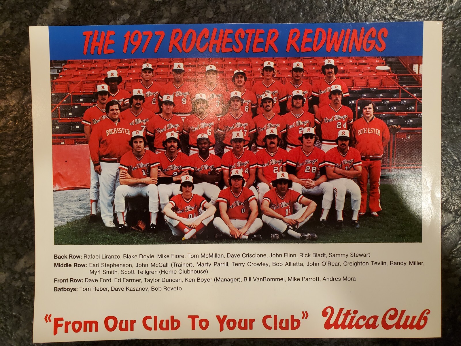 1977 ROCHESTER REDWINGS AAA BASEBALL 8.5 x 11 TEAM PHOTO Baltimore Orioles