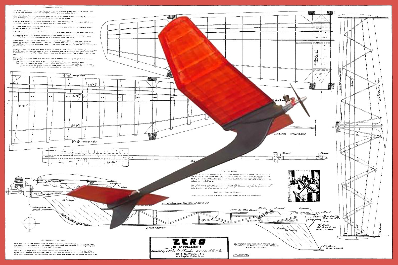 Model Airplane Plans (FF): ZERO 42" Wingspan for .049 by Toshi Matsuda