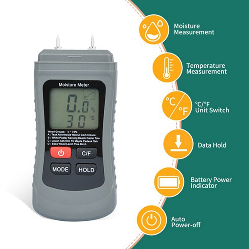 Twin Pin Insertion Digital Wood Moisture Meter for Paper Wall with Ambient9253-