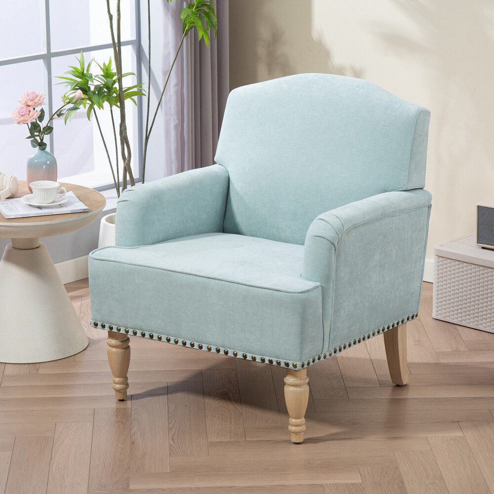 Modern Accent Chair - Comfy Upholstered ，Retro Wood Legs & Nailhead Trim (300LB)