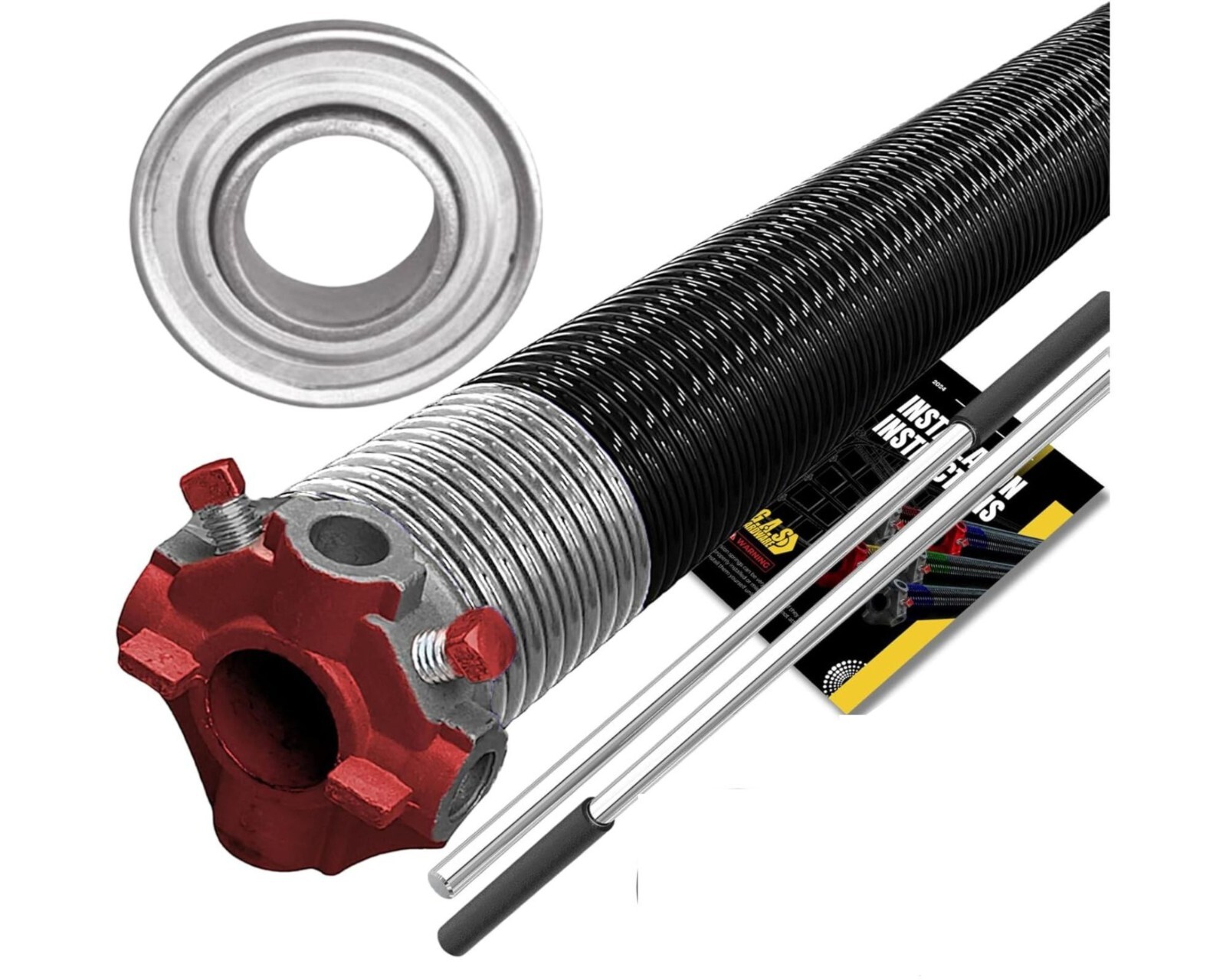 Garage Door Torsion Spring 218x1.75x24- RED for LEFT SIDE with Bearing & Bars