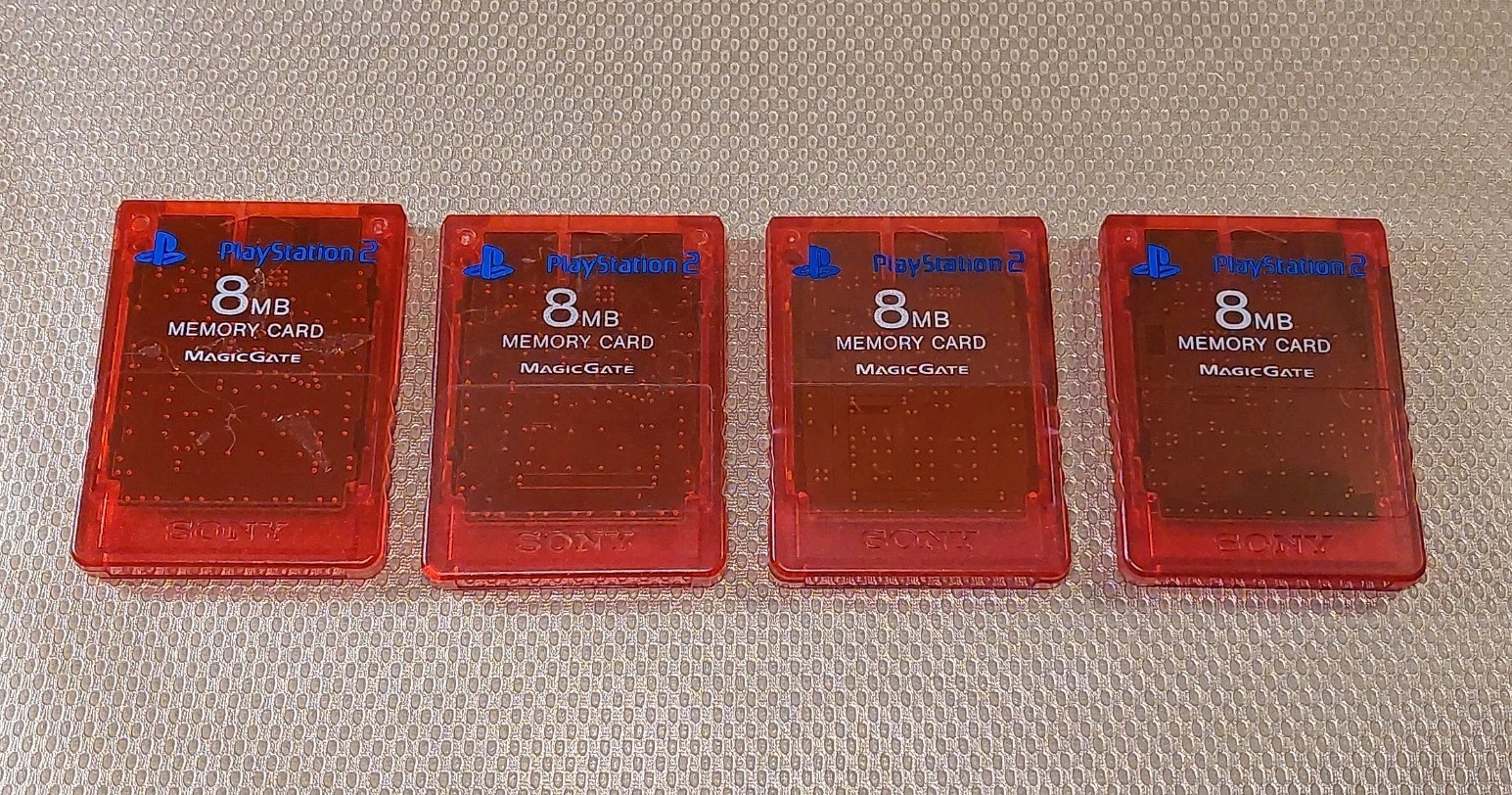 Playstation 2 PS2 Official Clear Red Memory Card Lot x 4 Tested Working
