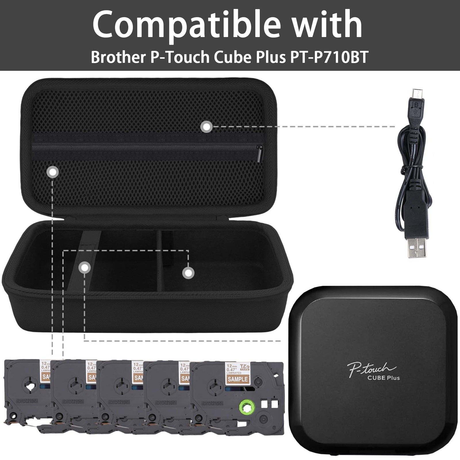 Label Printer Case Compatible with Brother P-Touch Cube Plus PT-P710BT Blueto...