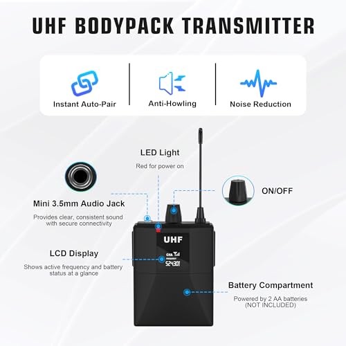 Lapel Microphones 4 Channel UHF Wireless Microphone System with 4 Lavalier 4
