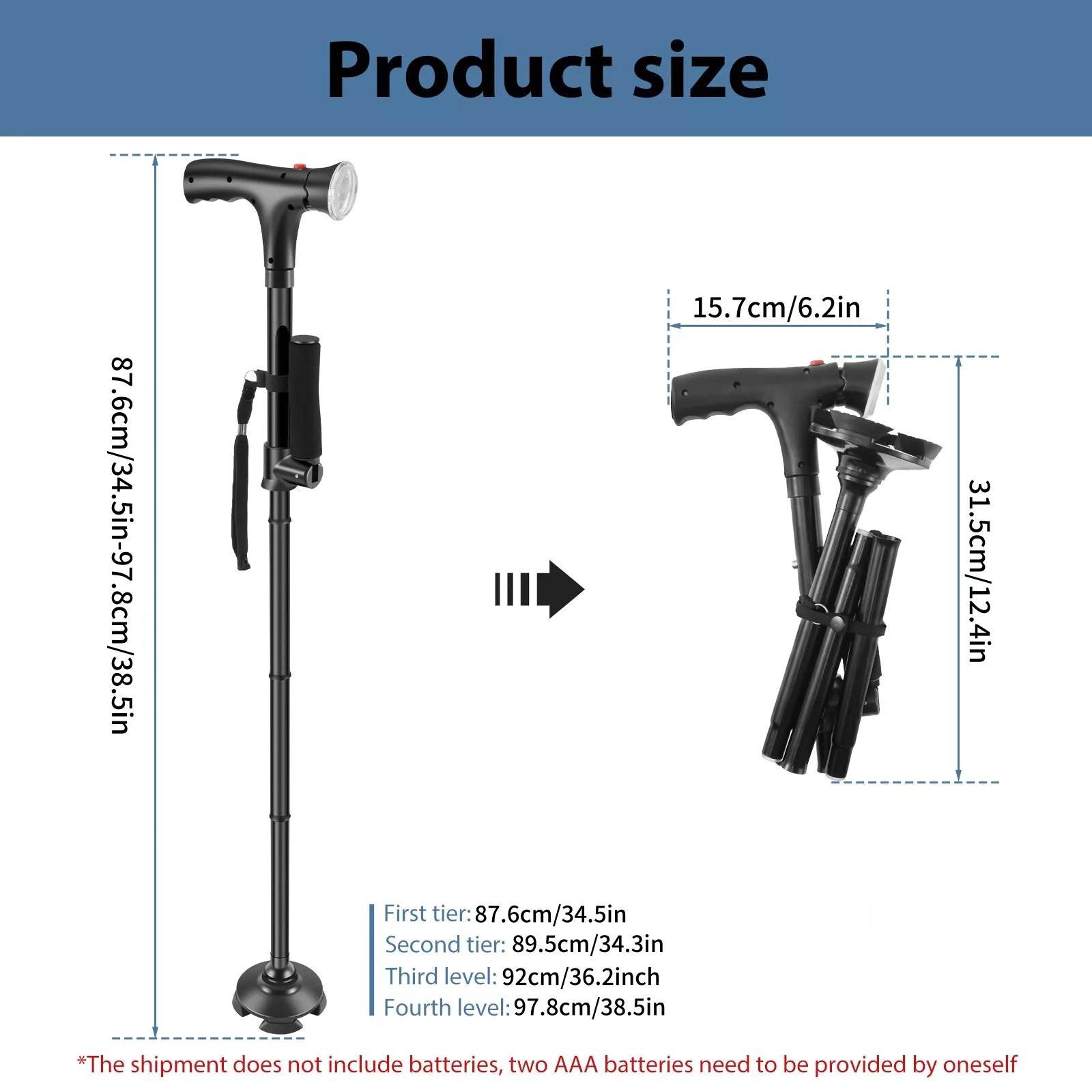 Portable Height-adjustable Walking Cane W/Side Handle Support 250lbs Capacity