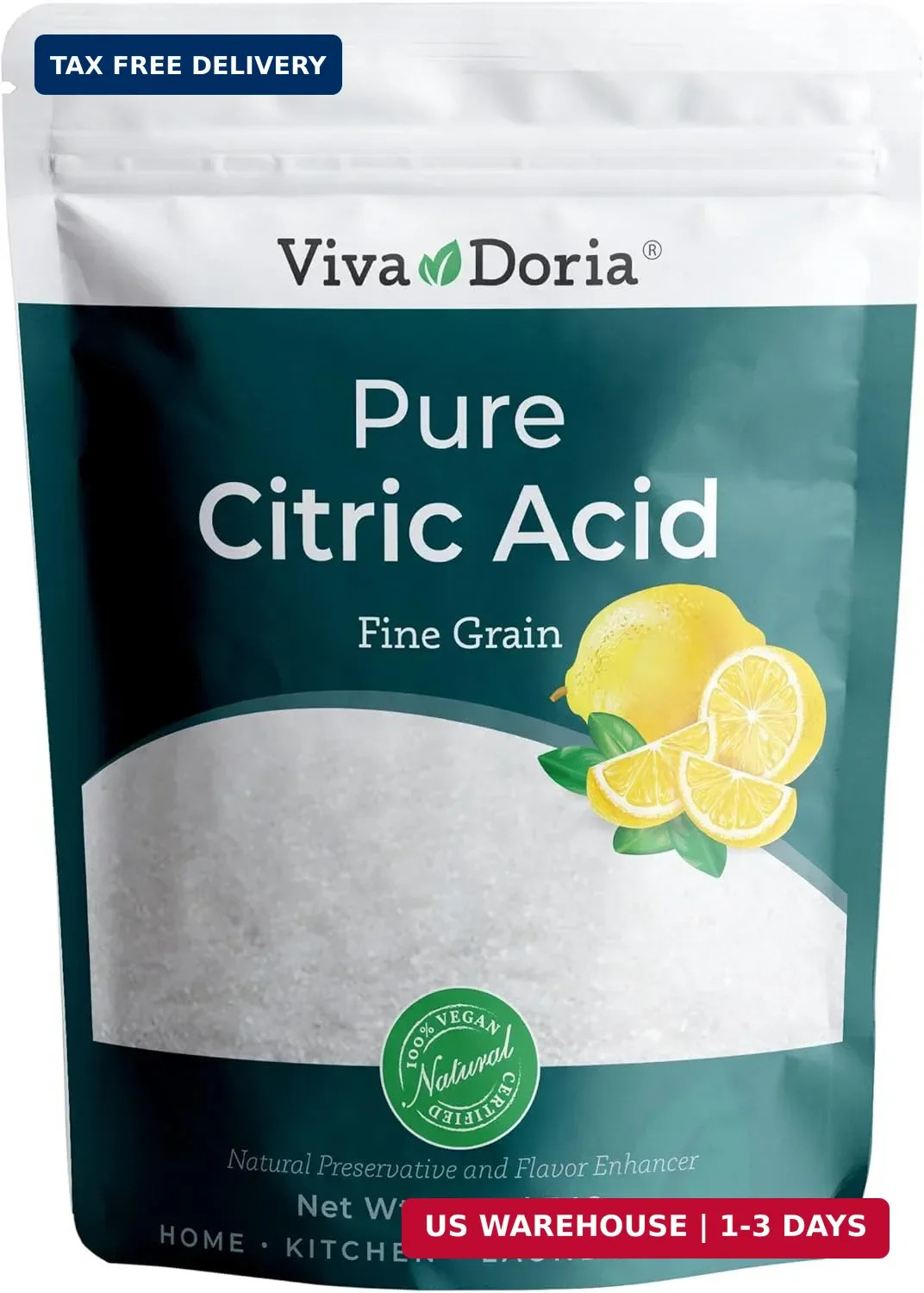 Viva Doria 100% Pure Citric Acid, Food Grade, Fine Grain, 12 oz (340 g)