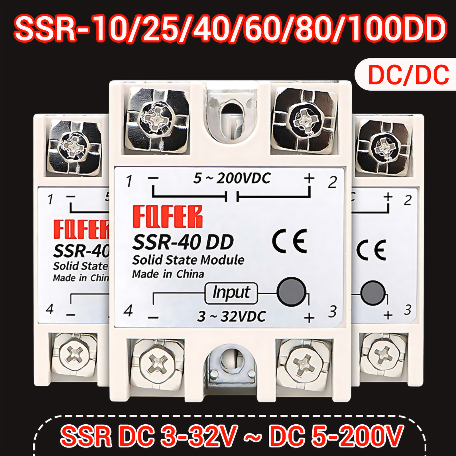 DC To DC Solid State Relay Module 10A-100A SSR-10DD To SSR-100DD - Heatsinks New