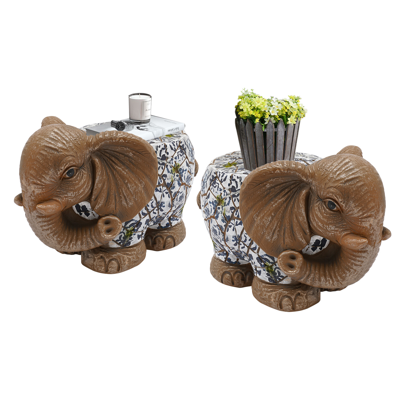 2 PCS Modern Decorative Garden Stool Elephant Garden Stool Brown NEW