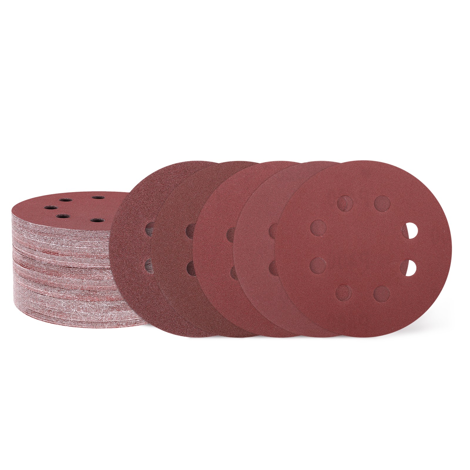 60 Pcs 5 Inch Sanding Disc 8 Hole 40/60/80/120/180/240 Grit Hook and Loop