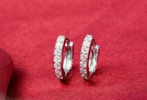 1Ct Round Lab Created Diamond Huggie Hoop Earrings 14K White Gold Plated