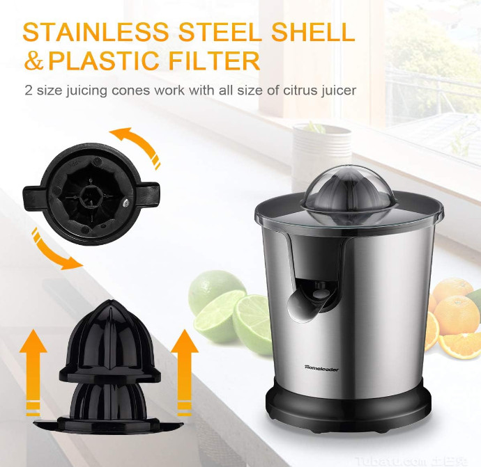 Electric Citrus Juicer, Lemon Squeezer, Orange Squeezer with Two Cones, Black