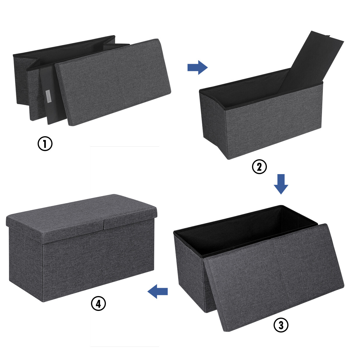 30" Folding Storage Ottoman W/Lift Top Bed End Bench 80L Storage Space Dark Grey