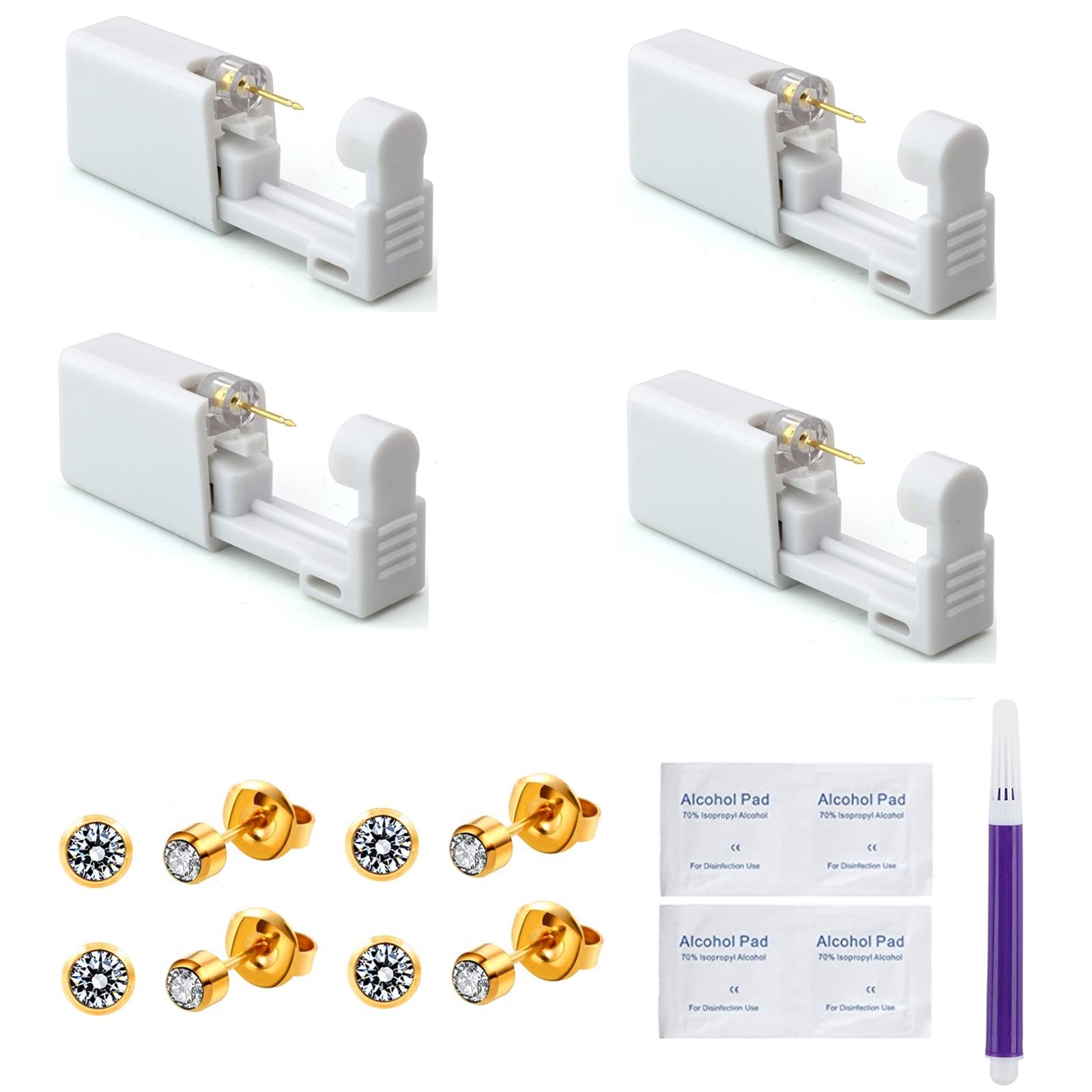 SXBBSMC Ear Piercing Kit, 4 Pack Disposable Ear Piercing Gun with 4mm Gold Ea...
