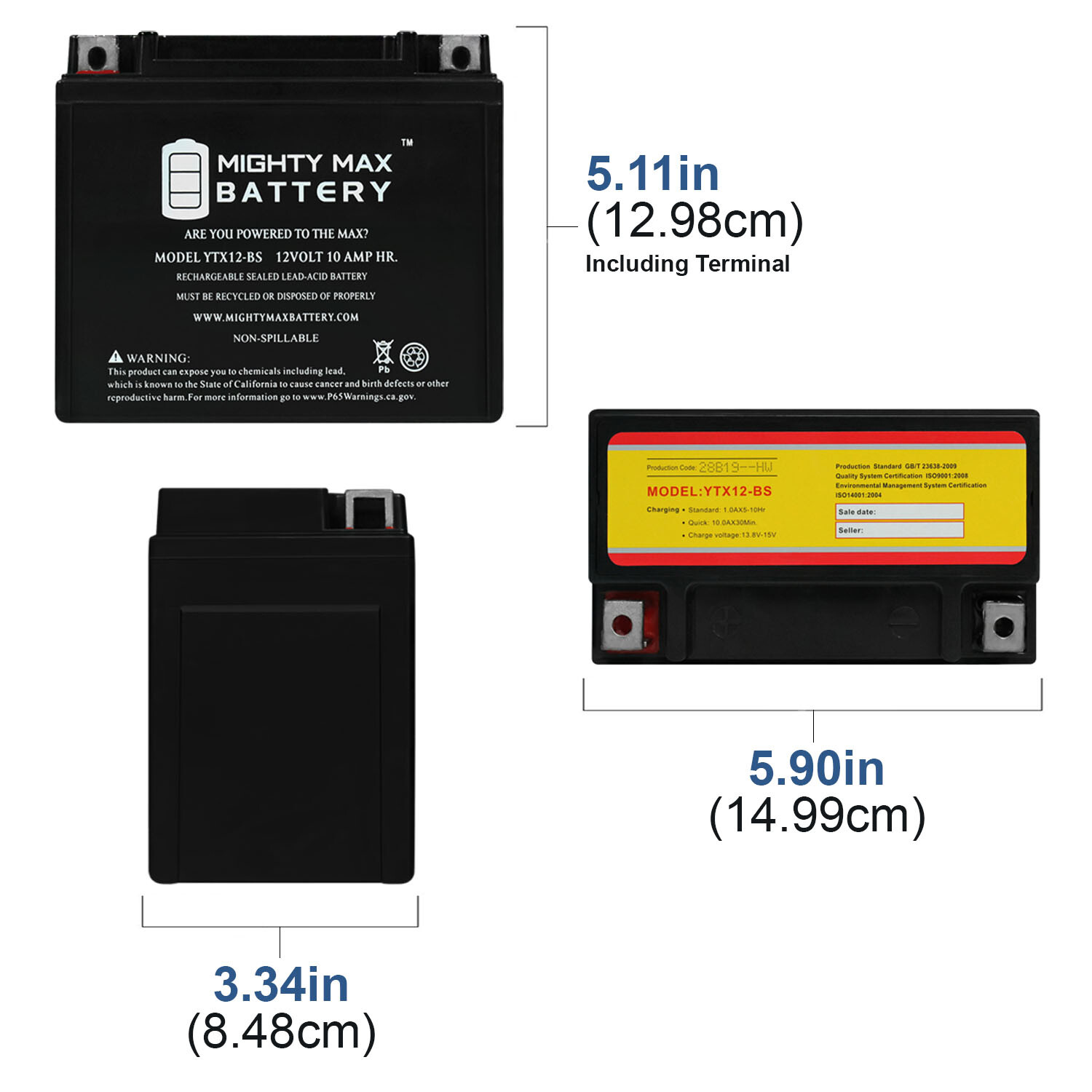 Mighty Max YTX12-BS 12V 10AH Battery Replacement for Polaris 4011434