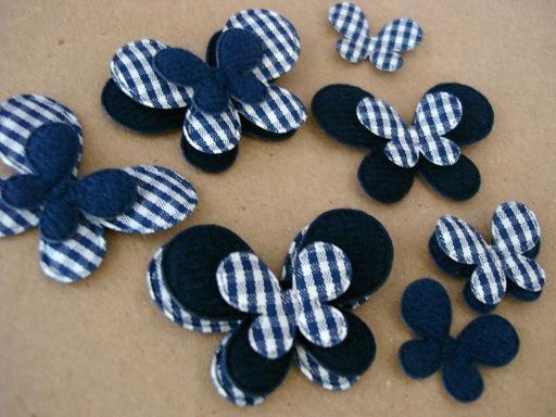 80 Navy Blue Felt/Gingham Check Fabric Butterfly Applique Mix/School Color H394