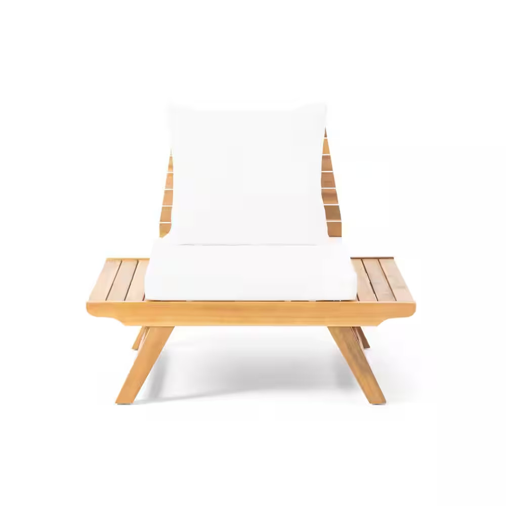 Elegant Teak Acacia Wood Slatted Club Chair, Outdoor Lounge Chair with White Cus