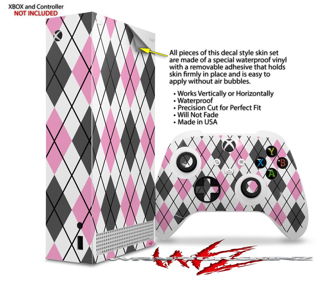 Skin Wrap for XBOX Series S Console Controller Argyle Pink and Gray