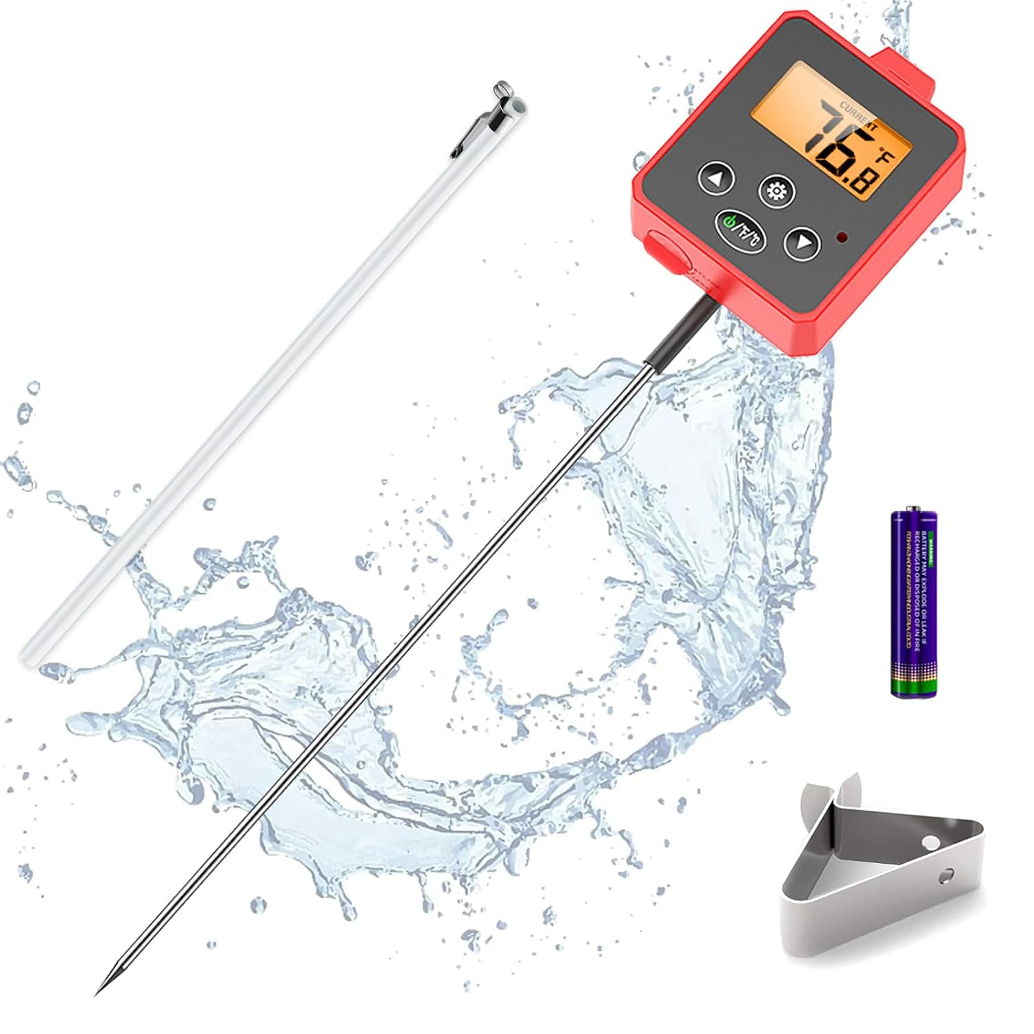 Digital Candy Thermometer with Pot Clip, Backlight LCD, 8" Long Probe, Temperatu