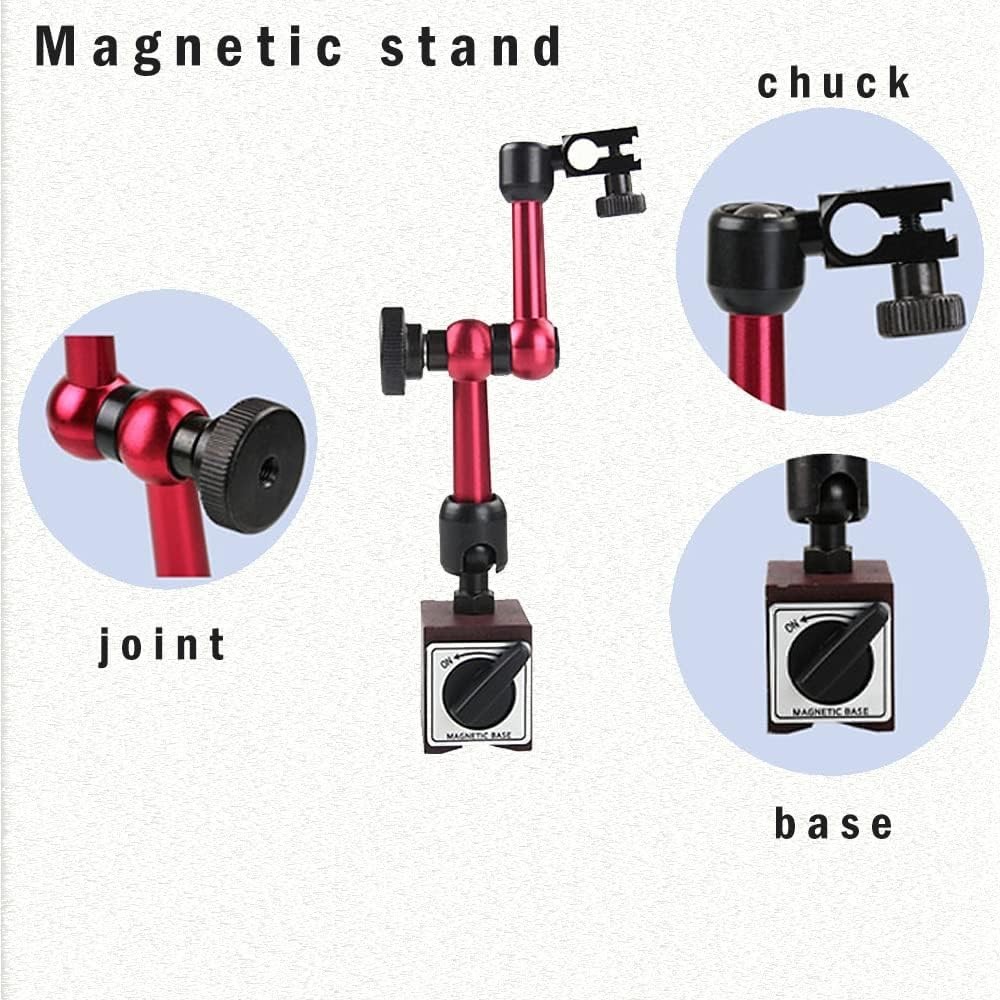 Red Adjustable Magnetic Base Holder for Dial Indicator - Precision & Stability