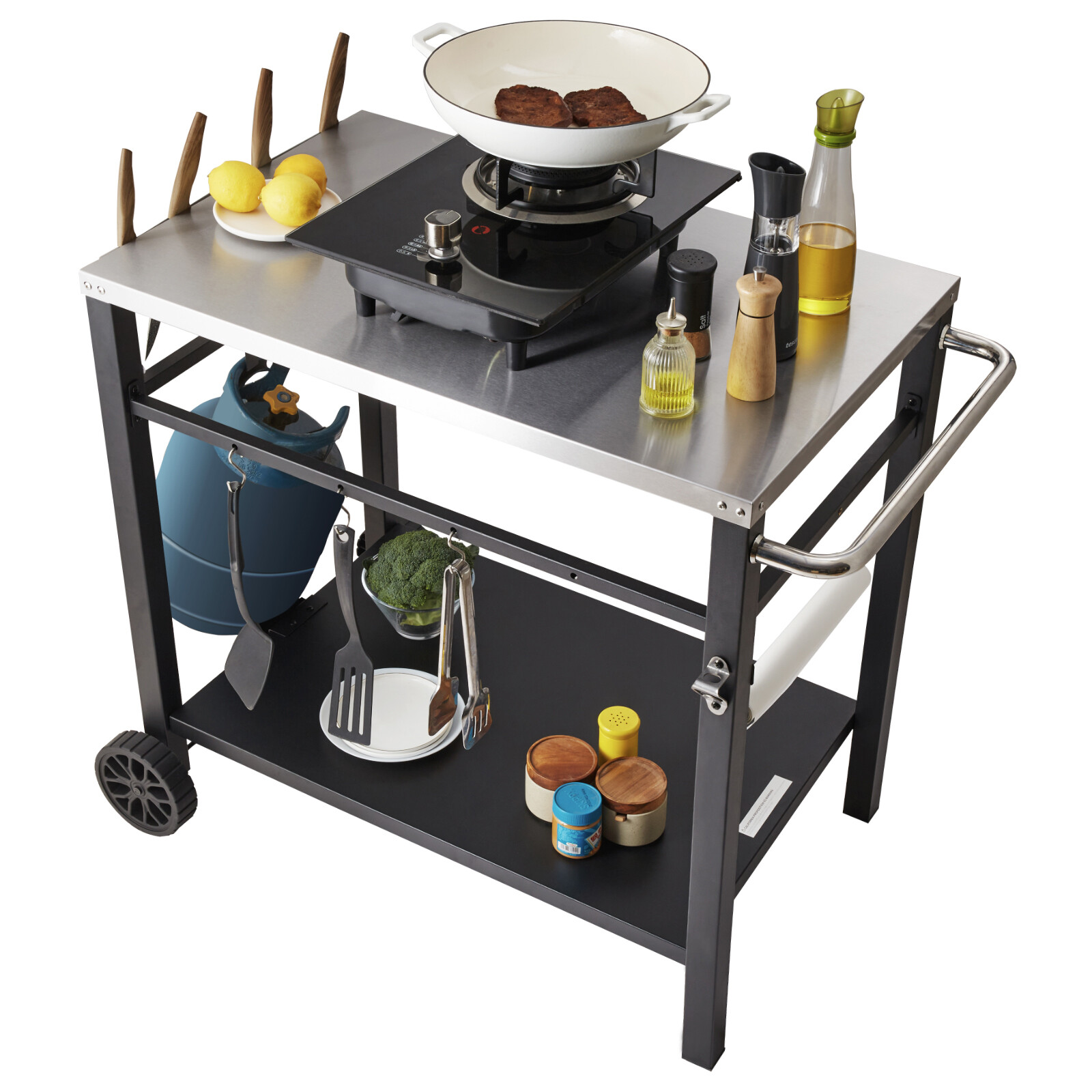 Outdoor Prep Cart Dining Table for Pizza Oven Patio Grill BBQ Cart 33.5" L