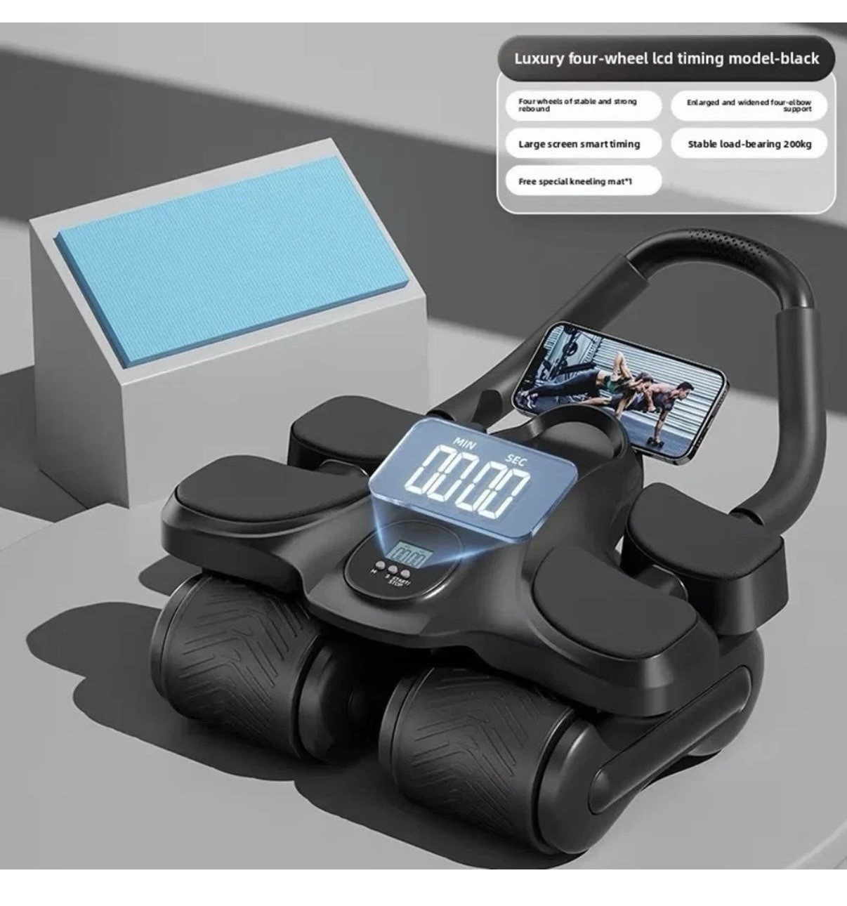 Four-wheel Abdominal Wheel HJ0801 Waist Abdomen Training Black Self Care Fitness