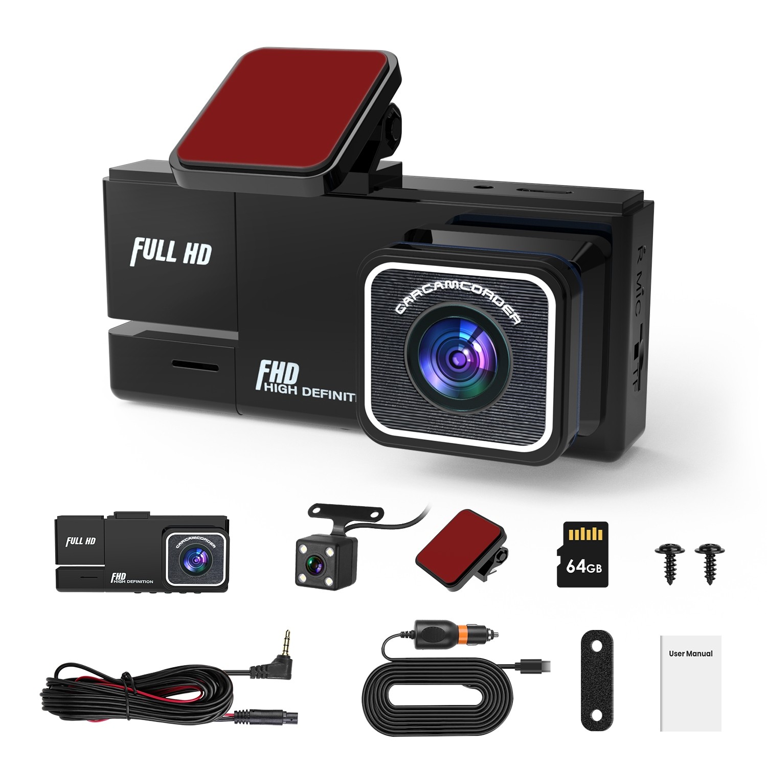 1080P Car Dash Cam Front Rear Inside Dash Camera 3 Channel Recorder Night Vision
