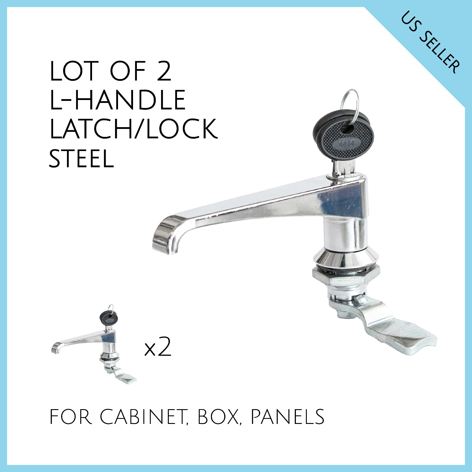 LOT OF 2, L HANDLE LATCH/LOCK ZAMAK FOR CABINET, BOX, PANELS # 111.1.1.01.42