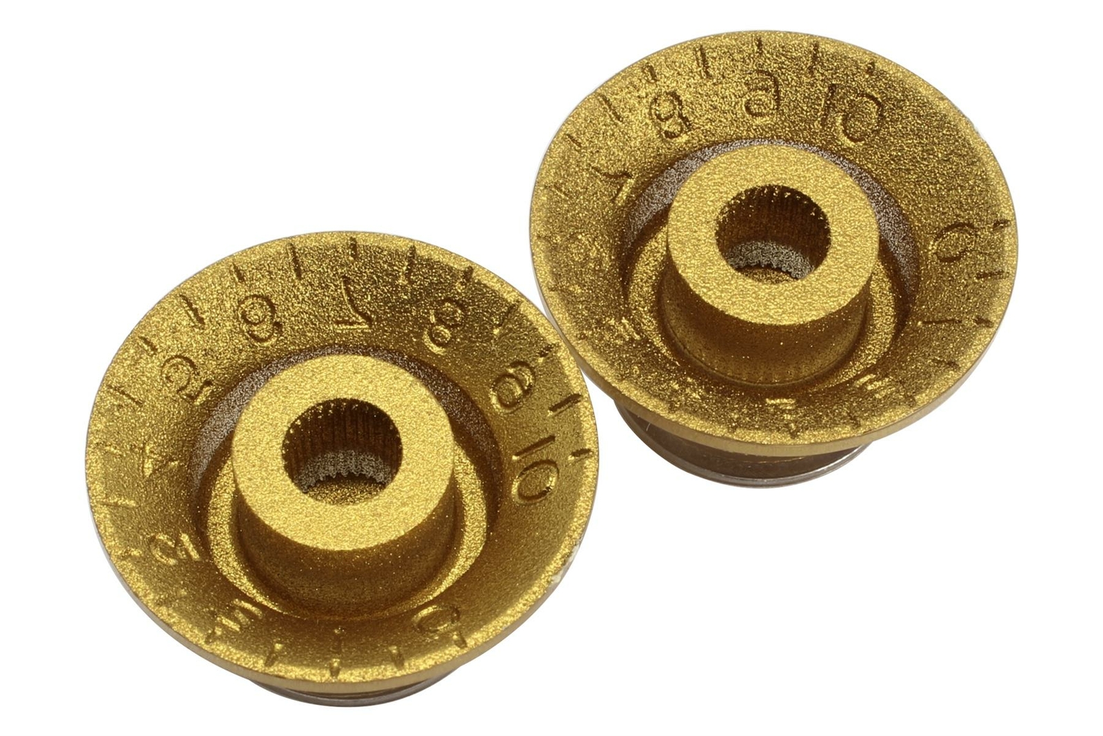 Vintage Correct Bell Hat Knobs Gold with Silver Reflector US Set of 2