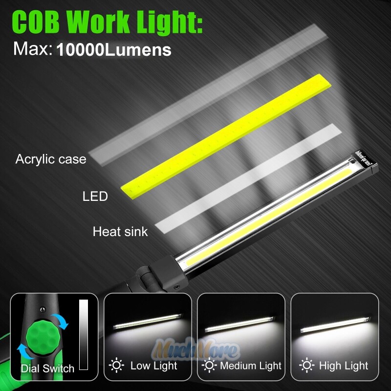10000LM Multifunction COB LED Slim Work Light Lamp Rechargeable Flashlight Torch