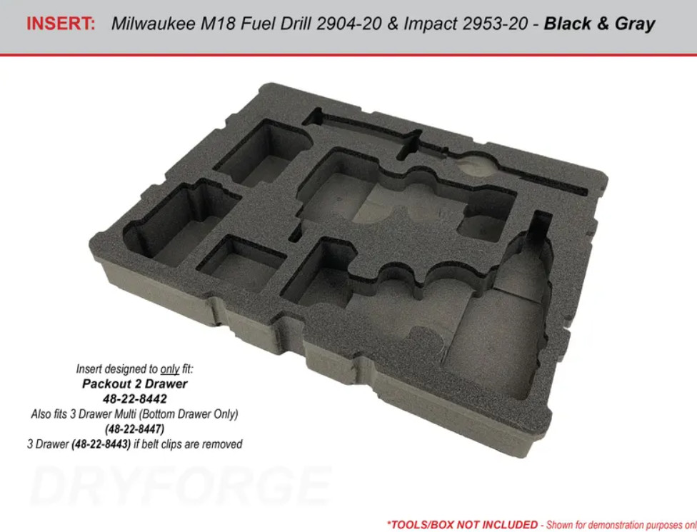Foam Insert for M18 Hammer Drill Impact Kit Fits Packout 2 Drawer Box