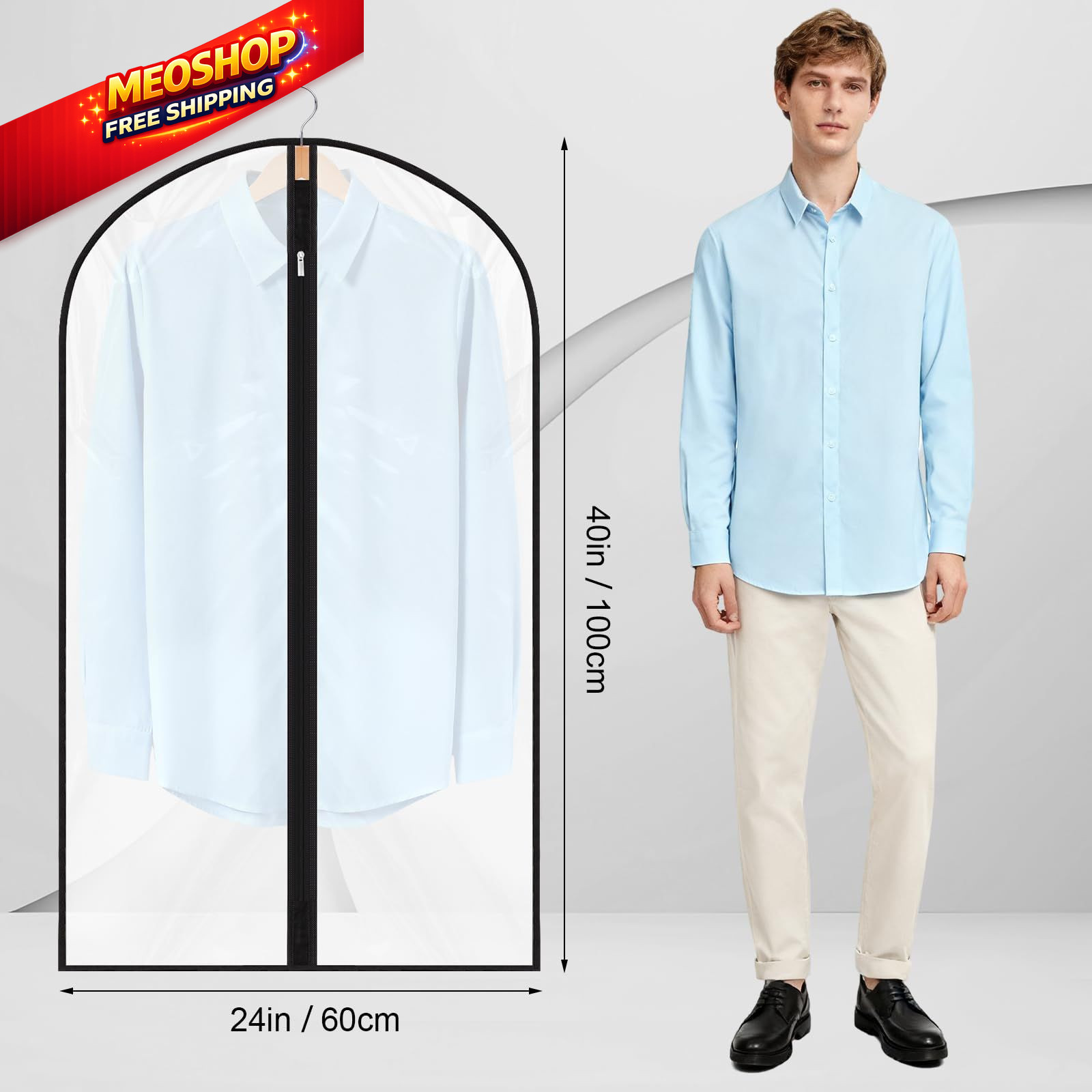 12 Pack Garment Bags 60 * 100cm, 40in PEVA Translucent 12Pcs: Clear